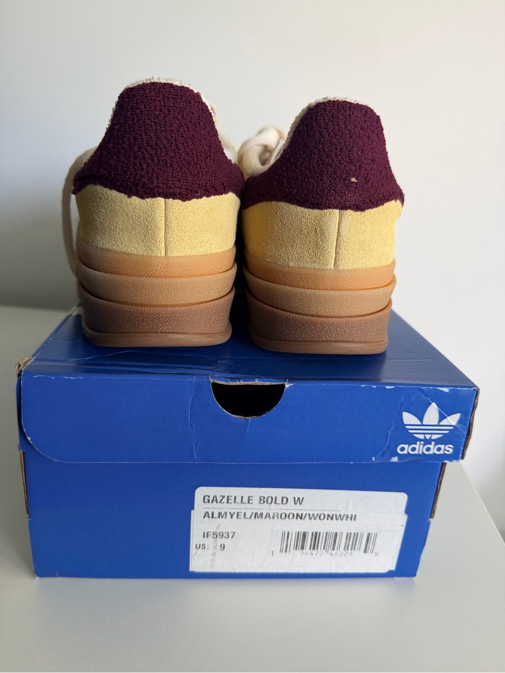Adidas Gazelle  Yellow Suede Platform Sneaker with Dark Red  Stripes - Picture 4 of 4